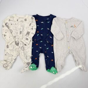 Carter's Baby Boy Newborn Footed Sleepers Lot of 3 Dinosaurs Animals Giraffe NB